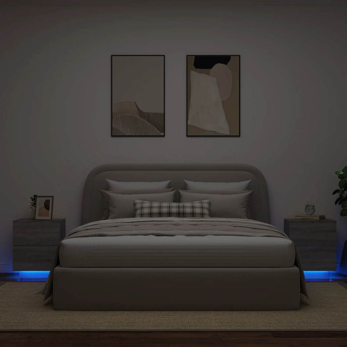 Noptiere cu lumini LED, 2 buc., sonoma gri, lemn prelucrat - WALTI WALTI