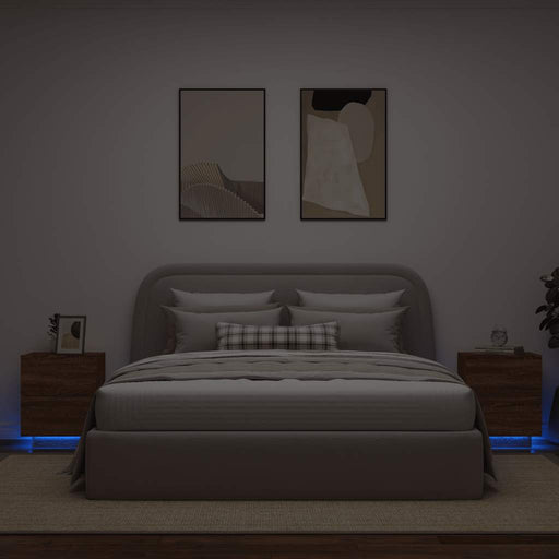 Noptiere cu lumini LED, 2 buc., stejar maro, lemn prelucrat - WALTI WALTI