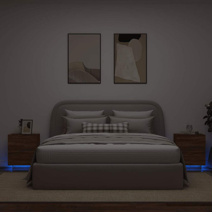 Noptiere cu lumini LED, 2 buc., stejar maro, lemn prelucrat - WALTI WALTI