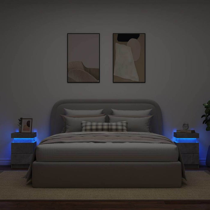 Noptiere cu lumini LED, 2 buc., gri beton, 35x39x55 cm - WALTI WALTI