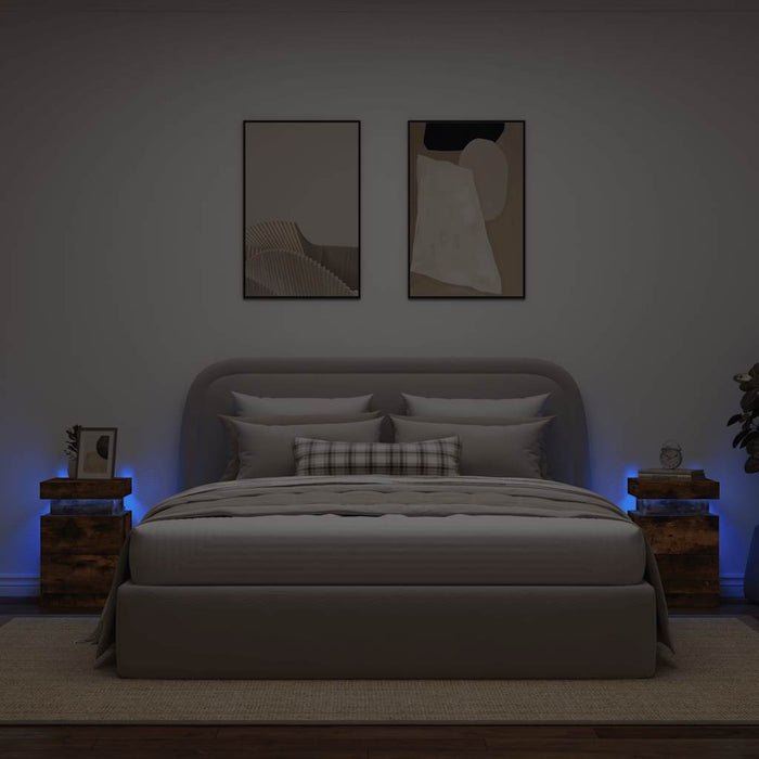 Noptiere cu lumini LED, 2 buc., stejar fumuriu, 35x39x55 cm - WALTI WALTI