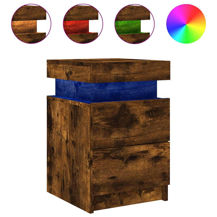 Noptiere cu lumini LED, 2 buc., stejar fumuriu, 35x39x55 cm - WALTI WALTI