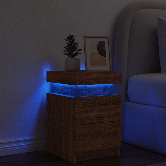 Noptieră cu lumini LED, stejar maro, 35x39x55 cm WALTI