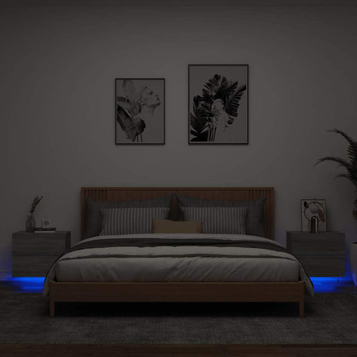 Noptiere montate pe perete cu lumini LED, 2 buc., sonoma gri - WALTI WALTI