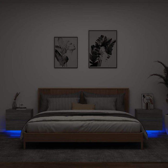 Noptiere montate pe perete cu lumini LED, 2 buc., sonoma gri - WALTI WALTI