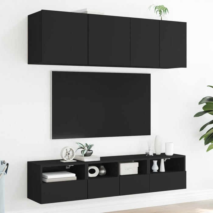 Comode TV de perete, 2 buc., negru, 40x30x30 cm, lemn prelucrat - WALTI WALTI