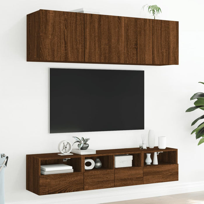 Comode TV de perete, 2 buc., stejar maro, 40x30x30 cm, lemn WALTI