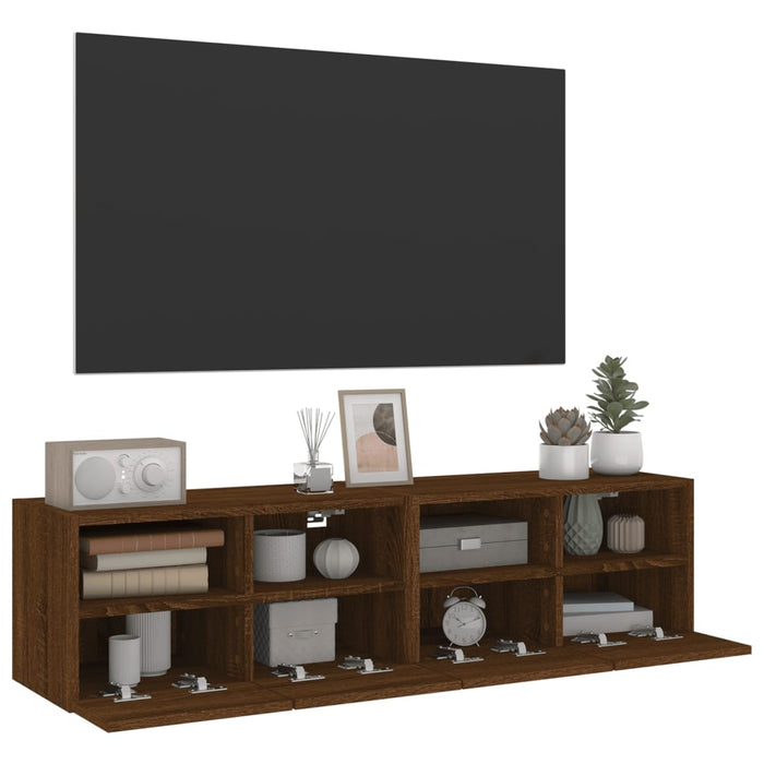 Comode TV de perete, 2 buc., stejar maro, 60x30x30 cm, lemn WALTI