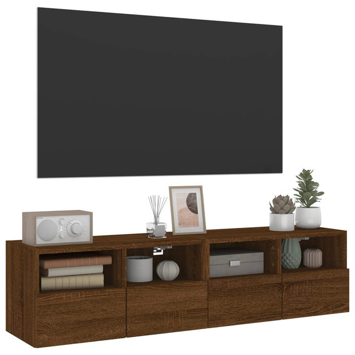 Comode TV de perete, 2 buc., stejar maro, 60x30x30 cm, lemn WALTI