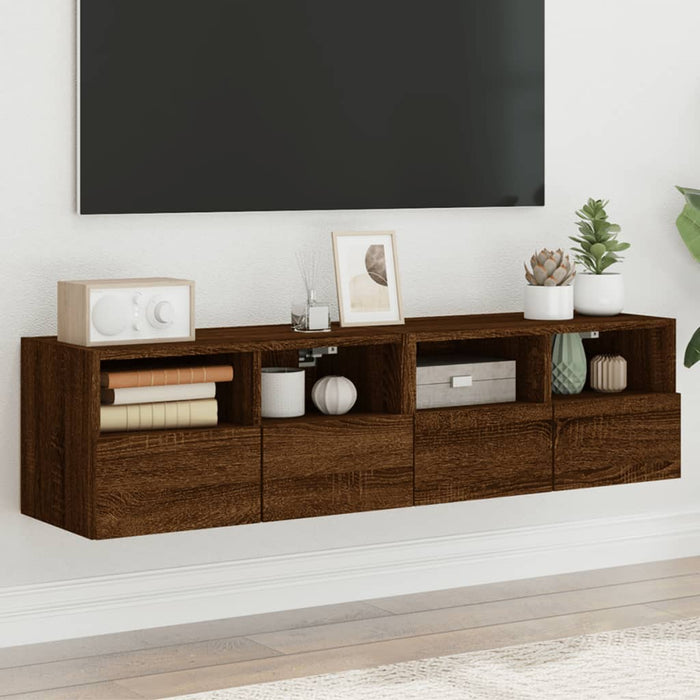 Comode TV de perete, 2 buc., stejar maro, 60x30x30 cm, lemn WALTI