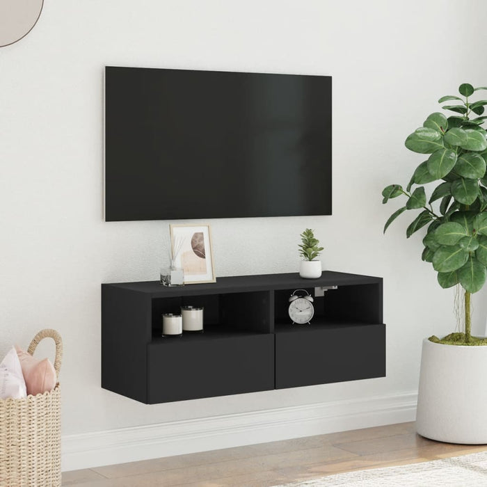 Comode TV de perete, negru, 80x30x30 cm, lemn prelucrat WALTI