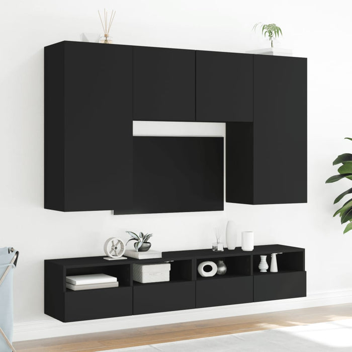 Comode TV de perete, negru, 80x30x30 cm, lemn prelucrat WALTI