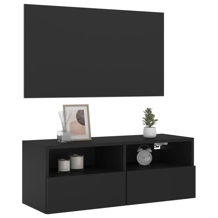 Comode TV de perete, negru, 80x30x30 cm, lemn prelucrat WALTI