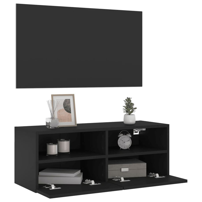 Comode TV de perete, negru, 80x30x30 cm, lemn prelucrat WALTI