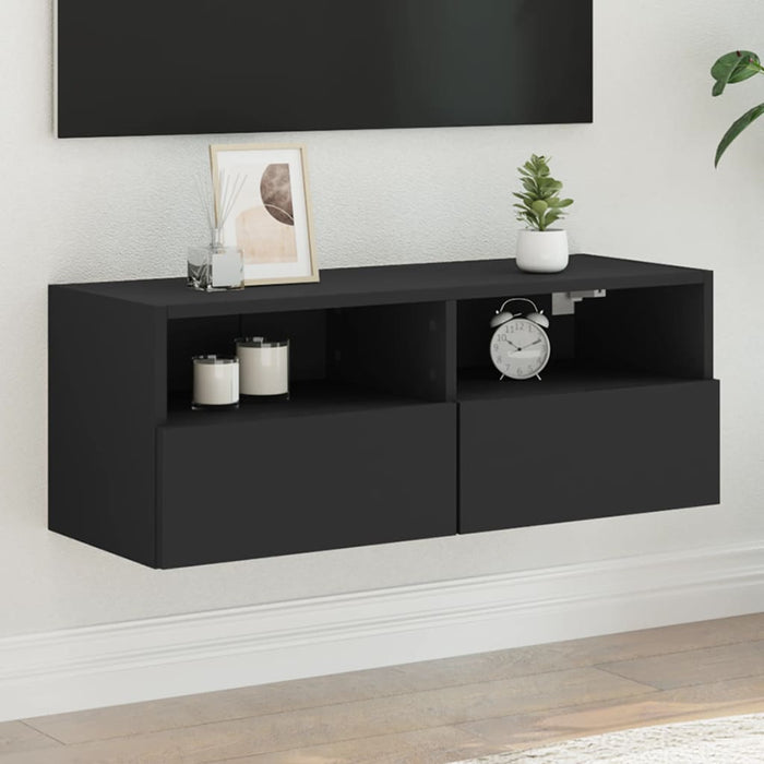 Comode TV de perete, negru, 80x30x30 cm, lemn prelucrat WALTI