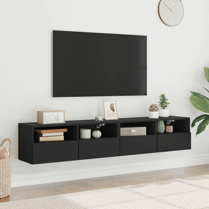 Comode TV de perete, 2 buc., negru, 80x30x30 cm, lemn prelucrat WALTI