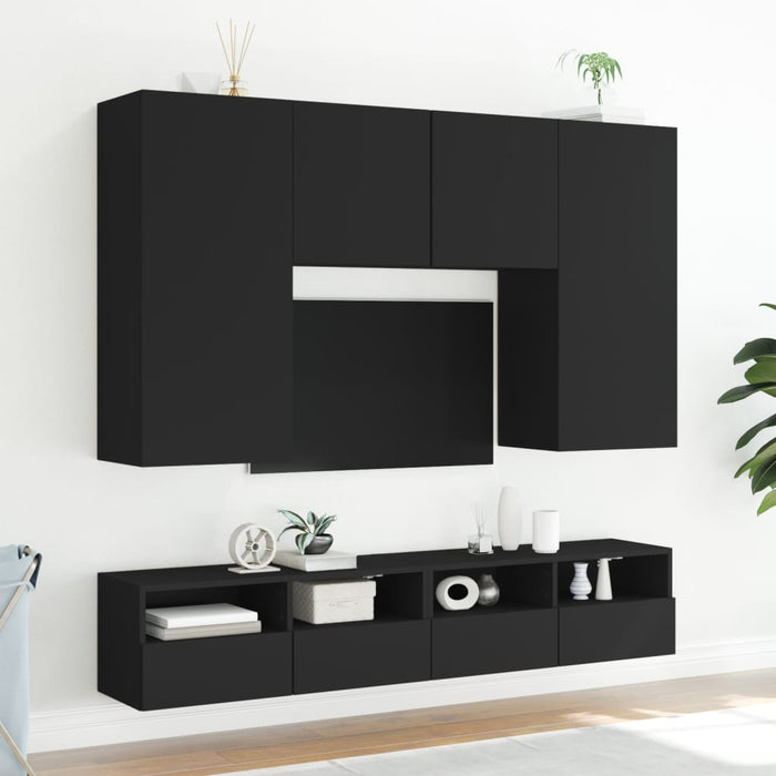 Comode TV de perete, 2 buc., negru, 80x30x30 cm, lemn prelucrat WALTI