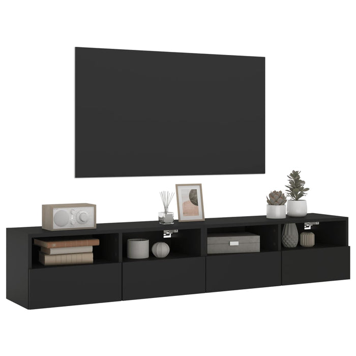 Comode TV de perete, 2 buc., negru, 80x30x30 cm, lemn prelucrat WALTI