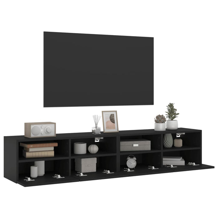 Comode TV de perete, 2 buc., negru, 80x30x30 cm, lemn prelucrat WALTI