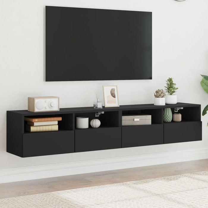 Comode TV de perete, 2 buc., negru, 80x30x30 cm, lemn prelucrat WALTI