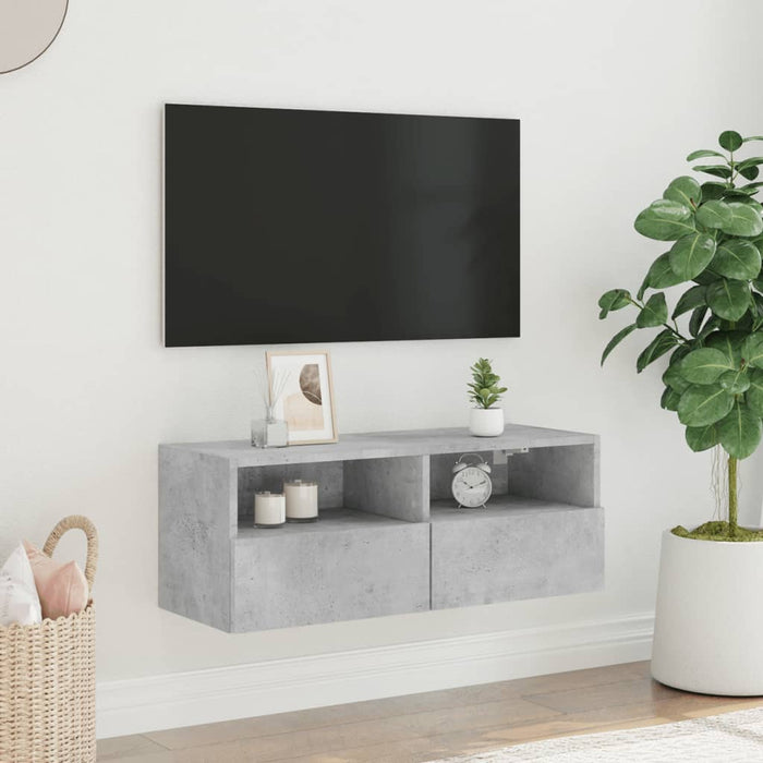 Comode TV de perete, gri beton, 80x30x30 cm, lemn prelucrat - WALTI WALTI