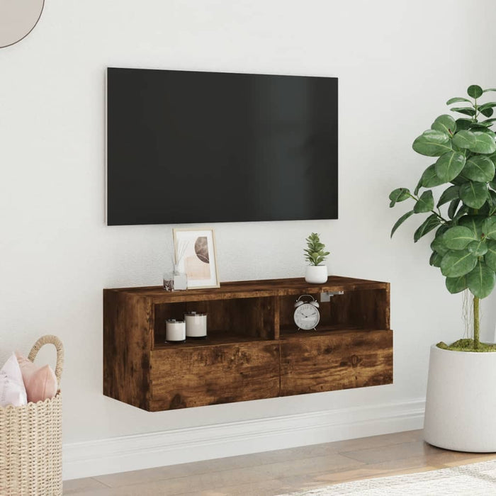 Comodă TV de perete stejar fumuriu 80x30x30 cm lemn prelucrat - WALTI WALTI