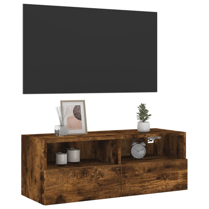 Comodă TV de perete stejar fumuriu 80x30x30 cm lemn prelucrat - WALTI WALTI