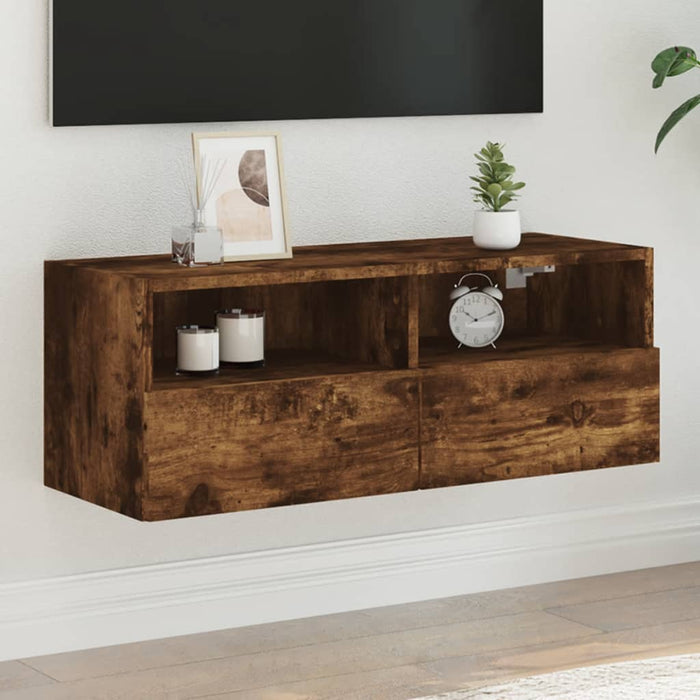 Comodă TV de perete stejar fumuriu 80x30x30 cm lemn prelucrat - WALTI WALTI
