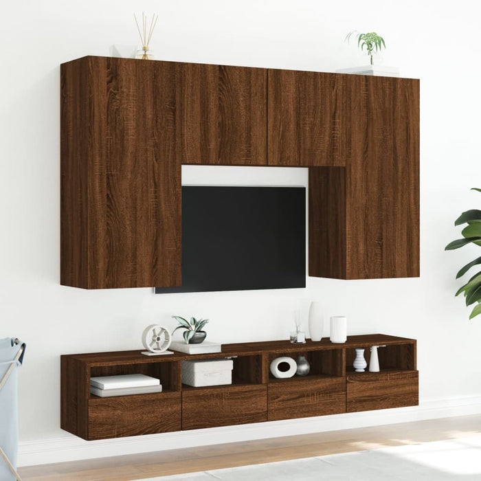 Comodă TV de perete, 2 buc., stejar maro, 80x30x30 cm, lemn WALTI