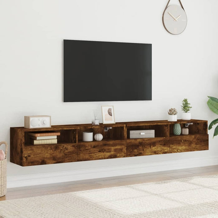 Dulapuri TV de perete 2 buc. stejar fumuriu 100x30x30 cm lemn - WALTI WALTI