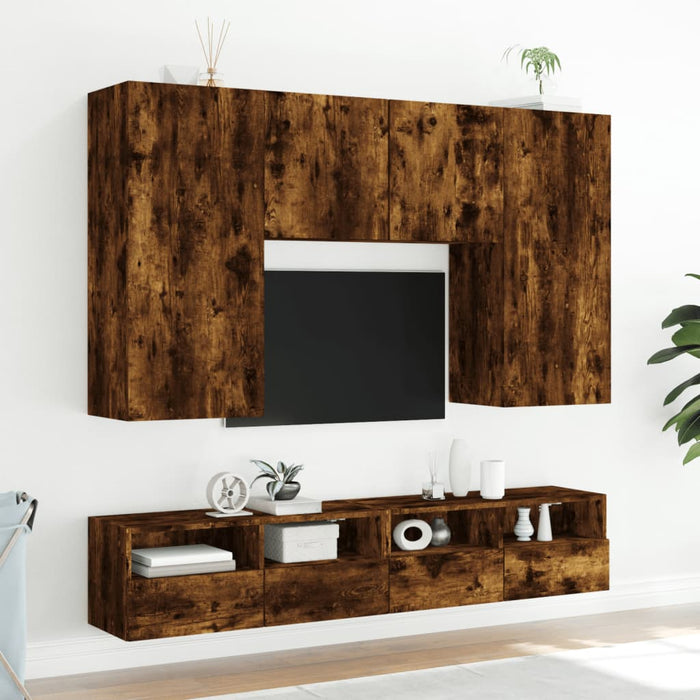 Dulapuri TV de perete 2 buc. stejar fumuriu 100x30x30 cm lemn - WALTI WALTI