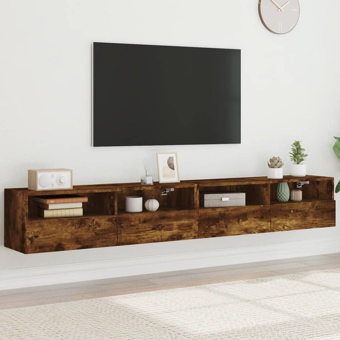Dulapuri TV de perete 2 buc. stejar fumuriu 100x30x30 cm lemn - WALTI WALTI