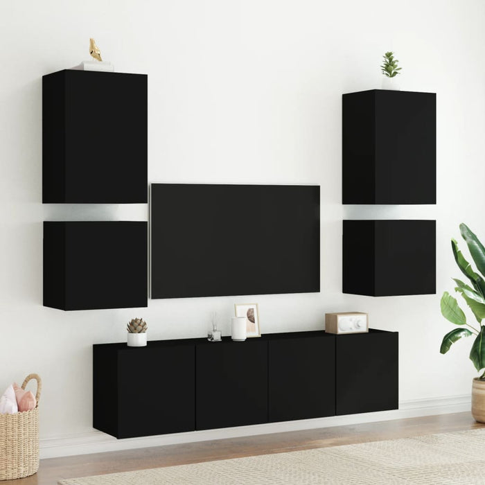 Comode TV de perete, 2 buc. negru, 40,5x30x40 cm lemn prelucrat - WALTI WALTI