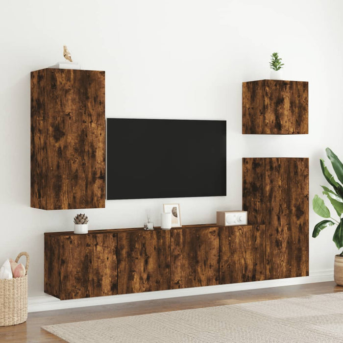 Comodă TV de perete stejar fumuriu 40,5x30x90 cm lemn prelucrat WALTI