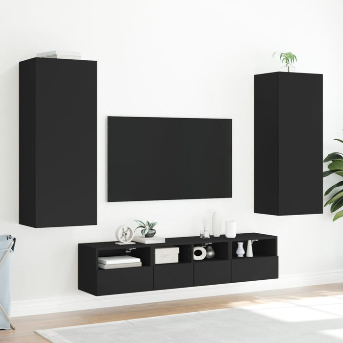 Comodă TV de perete, negru, 40,5x30x102 cm, lemn prelucrat WALTI