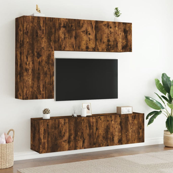 Comodă TV de perete, 2 buc. stejar fumuriu, 60x30x41 cm WALTI