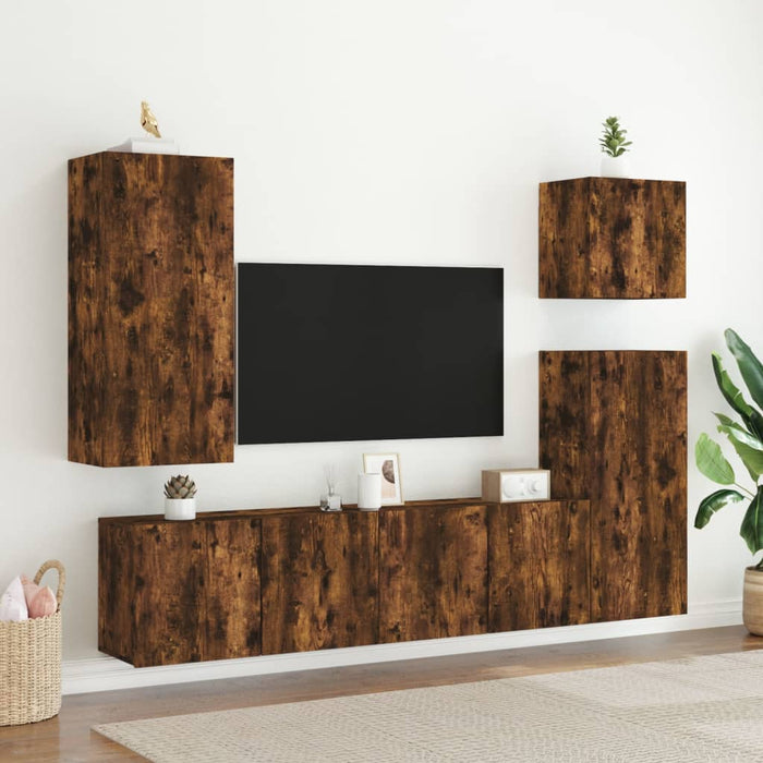 Comodă TV de perete, 2 buc. stejar fumuriu, 80x30x41 cm - WALTI WALTI