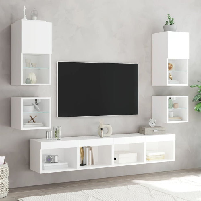 Comode TV de perete cu lumini LED, alb, 30x28,5x30 cm - WALTI WALTI