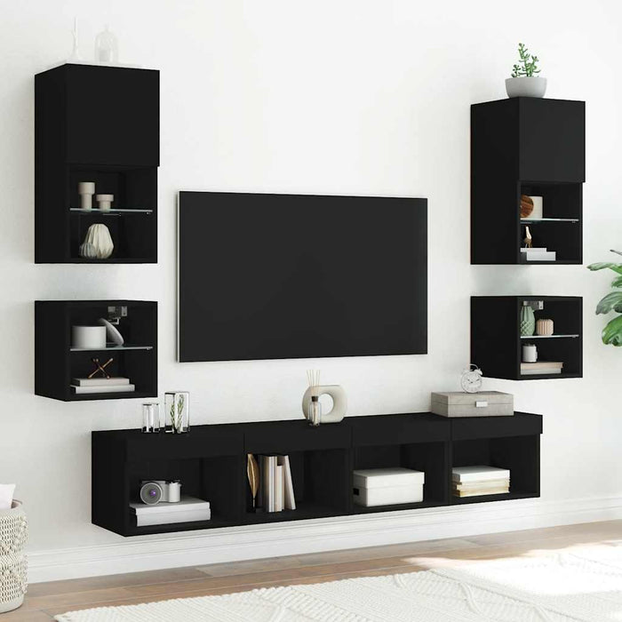 Comodă TV de perete cu lumini LED, negru, 30x28,5x30 cm - WALTI WALTI