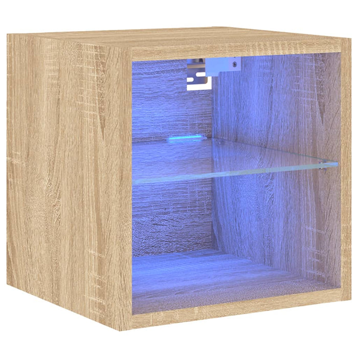 Comodă TV de perete cu lumini LED, stejar sonoma 30x28,5x30 cm - WALTI WALTI