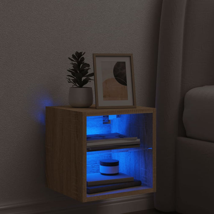 Comodă TV de perete cu lumini LED, stejar sonoma 30x28,5x30 cm - WALTI WALTI