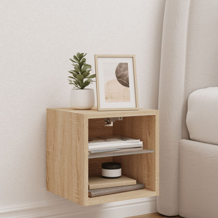 Comodă TV de perete cu lumini LED, stejar sonoma 30x28,5x30 cm - WALTI WALTI