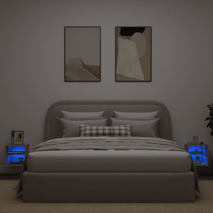Comode TV de perete cu lumini LED 2 buc. stejar 30x28,5x30 cm - WALTI WALTI
