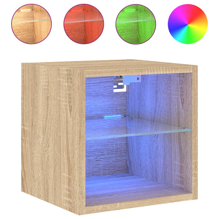 Comode TV de perete cu lumini LED 2 buc. stejar 30x28,5x30 cm - WALTI WALTI