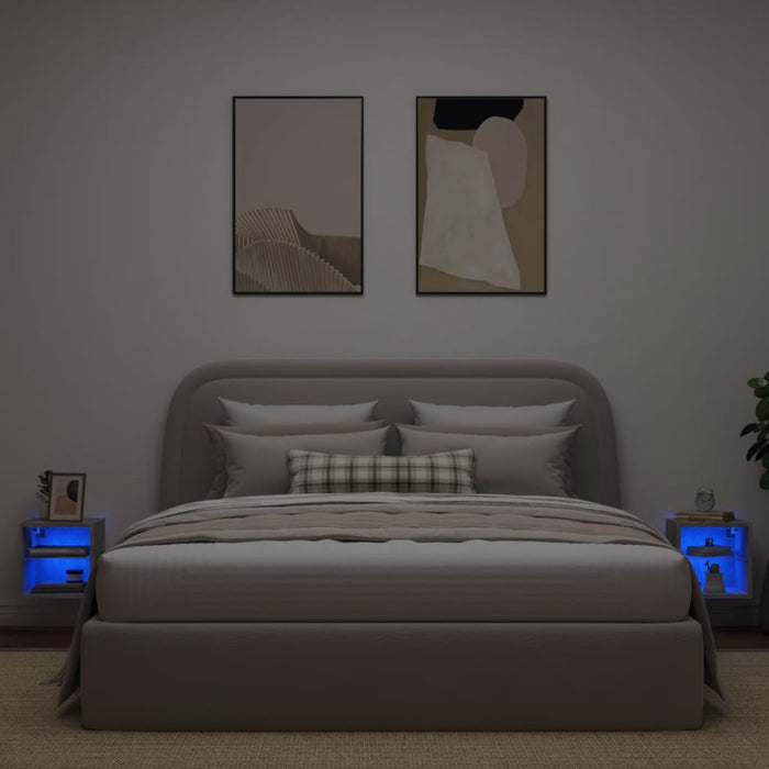 Comode TV de perete cu lumini LED 2 buc. gri beton 30x28,5x30cm - WALTI WALTI