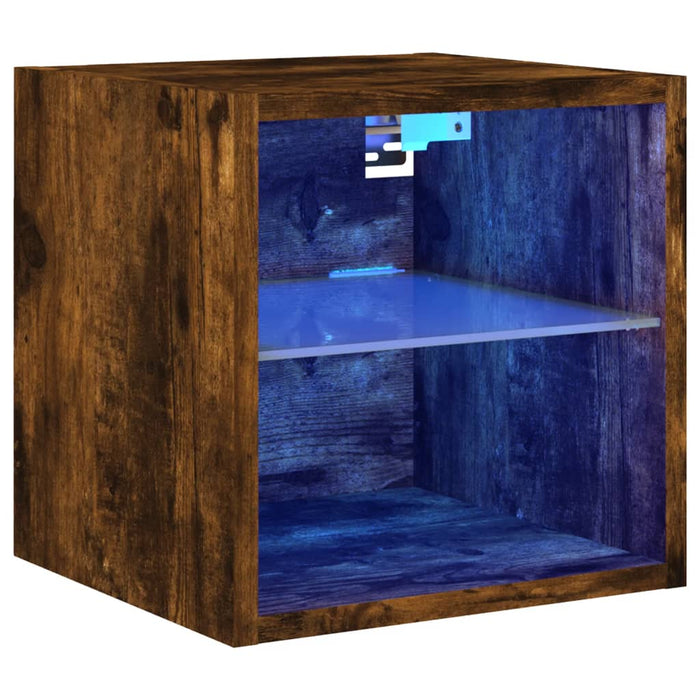 Comodă TV de perete cu lumini LED, stejar fumuriu 30x28,5x30 cm - WALTI WALTI
