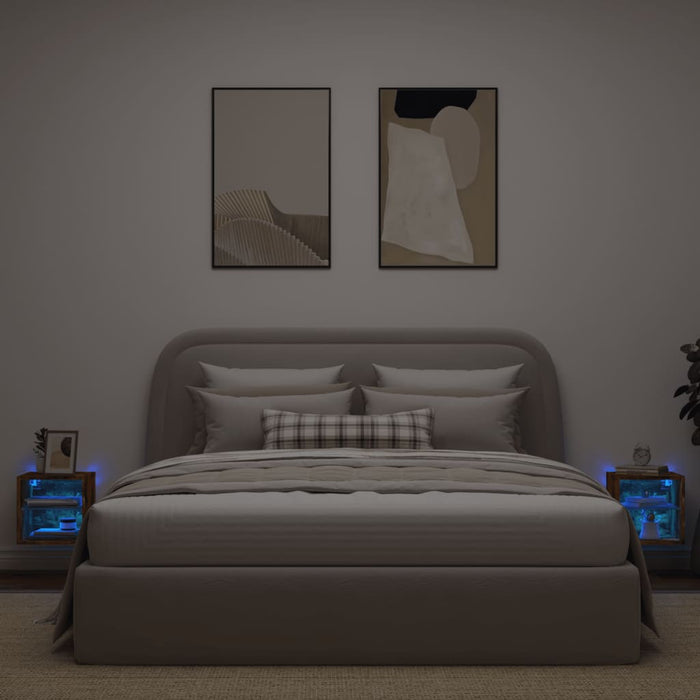 Comode TV cu lumini LED, 2 buc., stejar fumuriu, 30x28,5x30 cm - WALTI WALTI