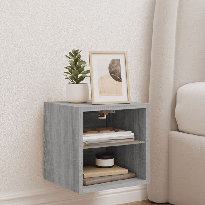 Comodă TV de perete cu lumini LED, gri sonoma 30x28,5x30 cm - WALTI WALTI