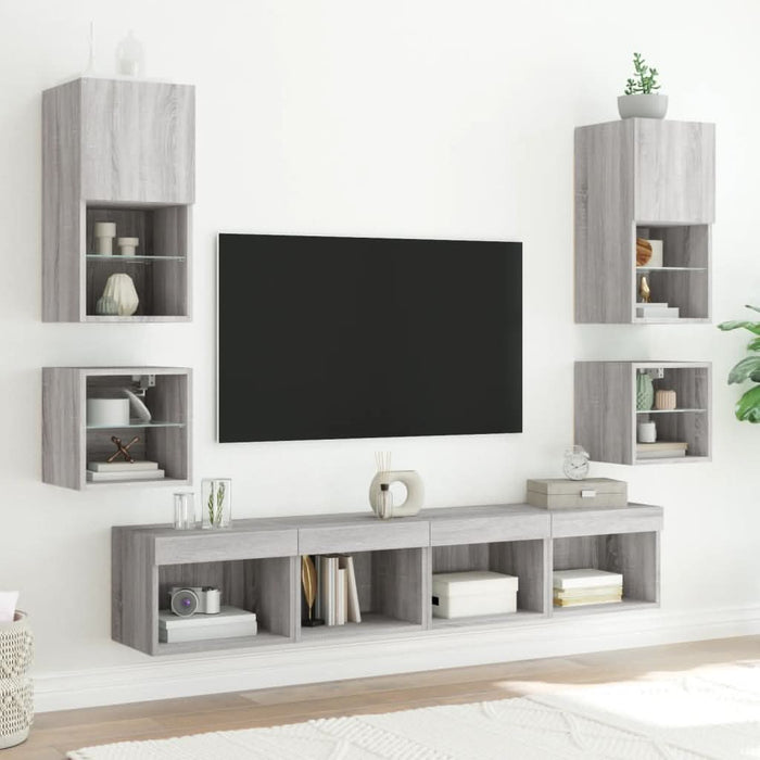 Comodă TV de perete cu lumini LED, gri sonoma 30x28,5x30 cm - WALTI WALTI
