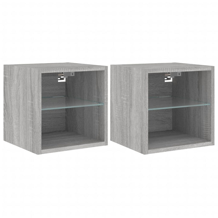 Comode TV cu lumini LED, 2 buc., gri sonoma, 30x28,5x30 cm - WALTI WALTI